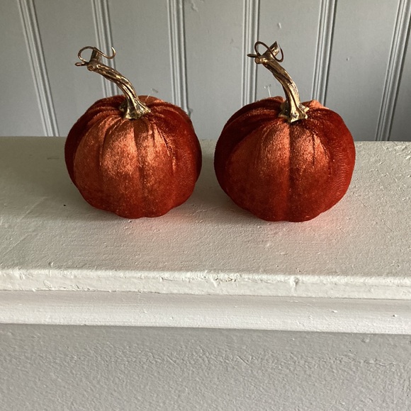 Set of 2- Beautiful Orange Velvet Pumpkins- Fall Holiday Decorations - Picture 15 of 17